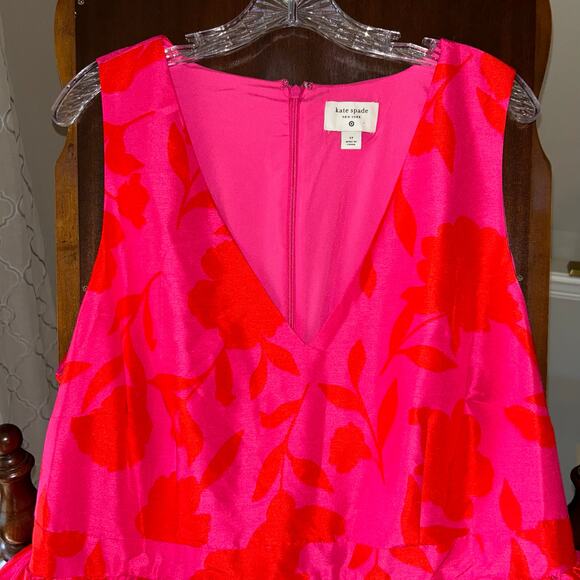 Classic Rose Peplum Midi Dress - kate spade new york Pink/Red size 17 EUC - Picture 3 of 10